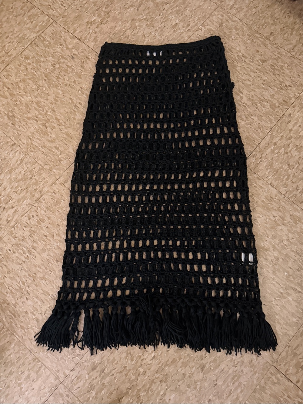 superdown Black Crochet Fringe Maxi Skirt